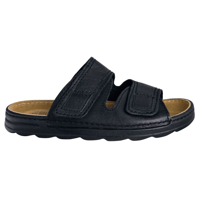 Mule Fretz Men, cuir nubuck ou nappa noir