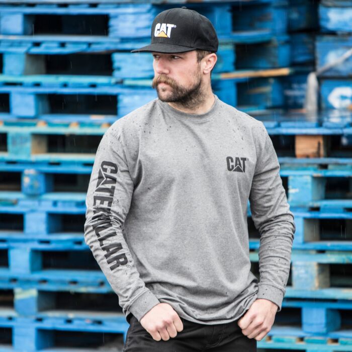 CAT Langarmshirt, Schriftzug, mit Kabelleitsystem