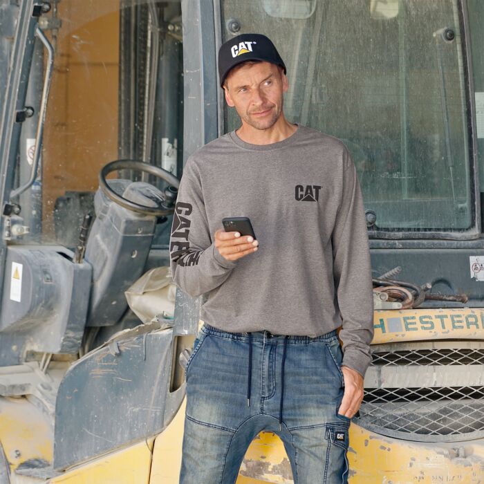 CAT Langarmshirt, Schriftzug, mit Kabelleitsystem