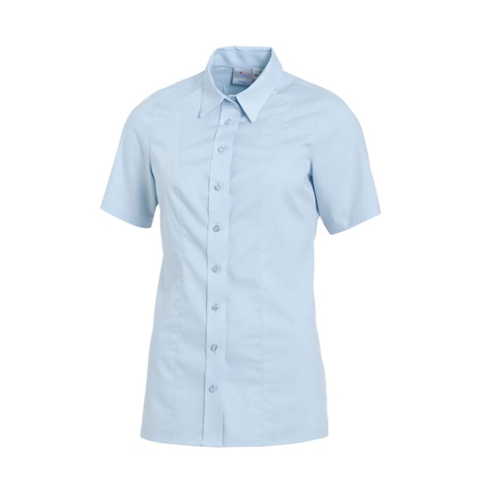 Bluse Material-Mix chlorecht kurzarm hellblau