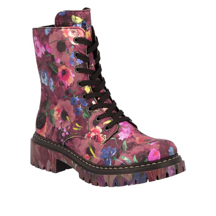 RIEKER Boots à lacets femme, matière souple avec imprimé intégral
