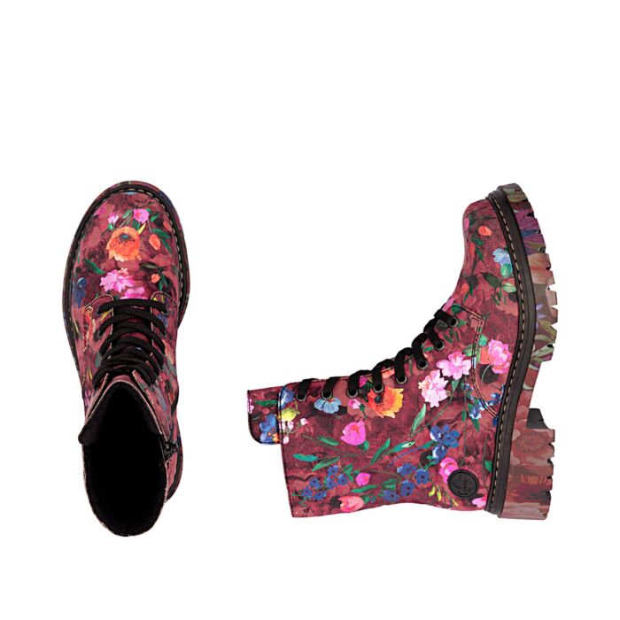 RIEKER Boots à lacets femme, matière souple avec imprimé intégral