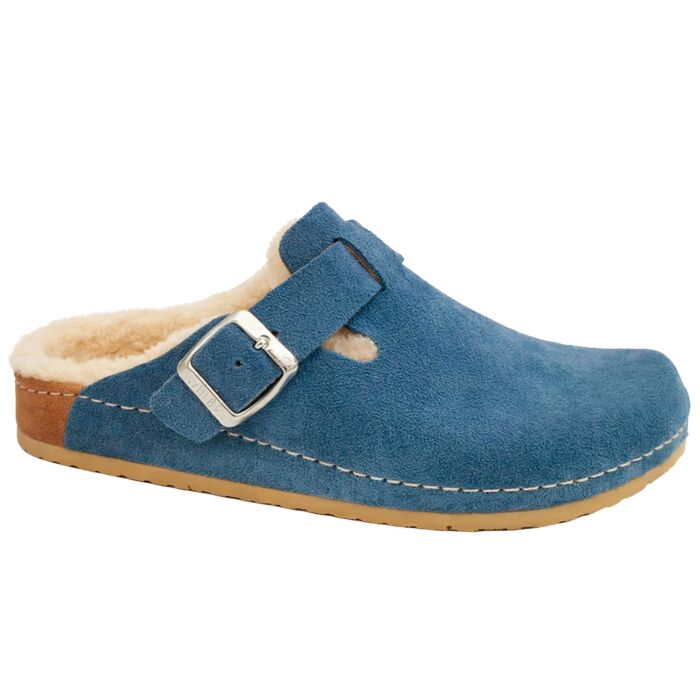 MUBB Damen Pantoffel, Veloursleder mit Lammfellfutter
