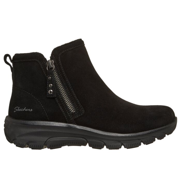 SKECHERS Botte à enfiler femme, cuir avec doublure chaude et Air-Cooled Memory Foam