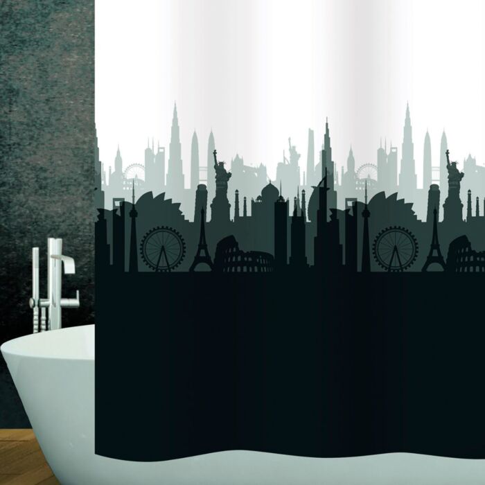 Rideau de douche textile diaqua «City», hydrofuge, motif skyline, 180x180/200 cm