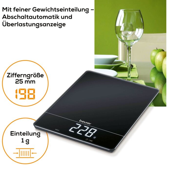 Beurer Küchenwaage, 15 kg Tragkraft, mit Hold- & Tara-Funktion