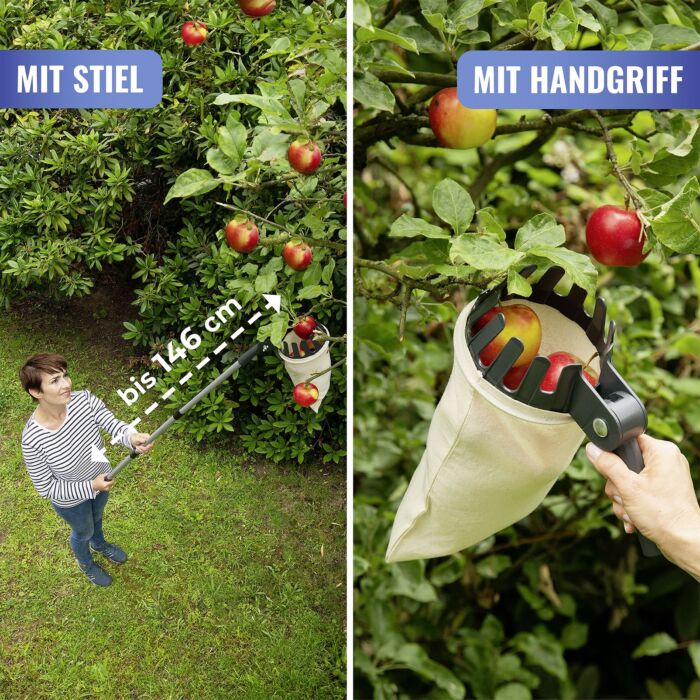 Obstsammler mit 270° Knickgelenk und Klinge, waschbarer Fangbeutel