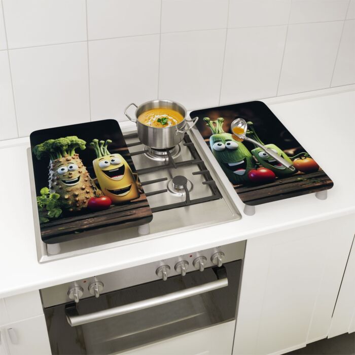 MAXIMEX Plaques de recouvrement en verre « Légumes rigolos », 30x52 cm