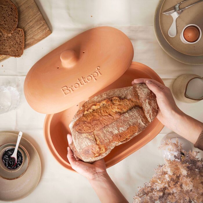 Boîte à pain Mäser avec couvercle, en argile naturelle