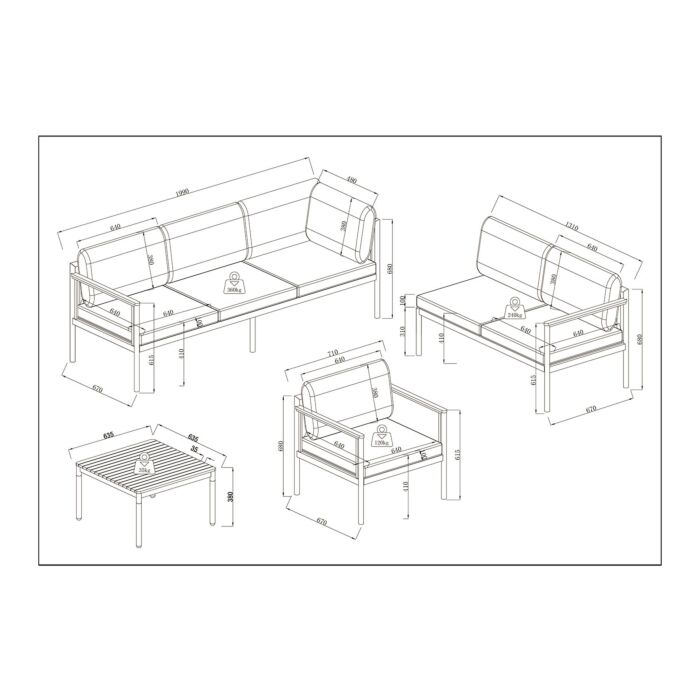 Lounge-Set «Hanna», inkl. Tisch