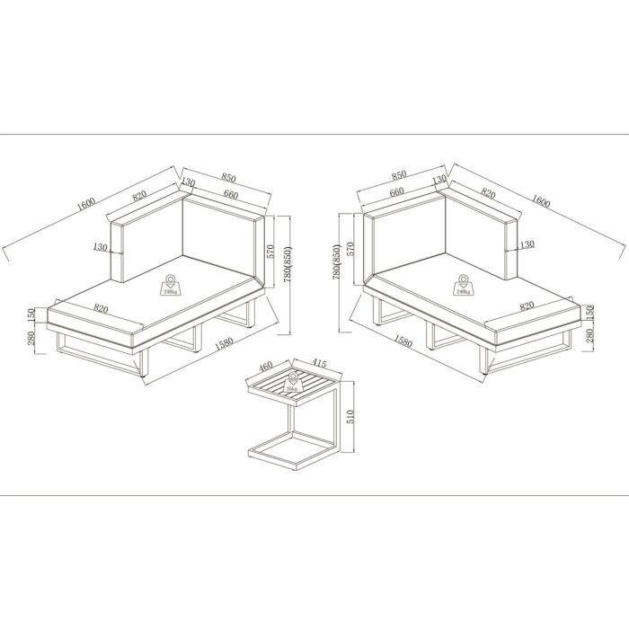 Daybed «Sarah», 3-er Set