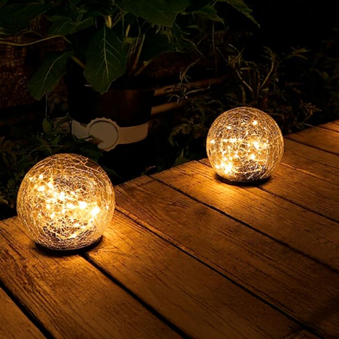 LED-Solar-Laterne «Cristal Kugel», Crackle-Optik, mit Erdspiess