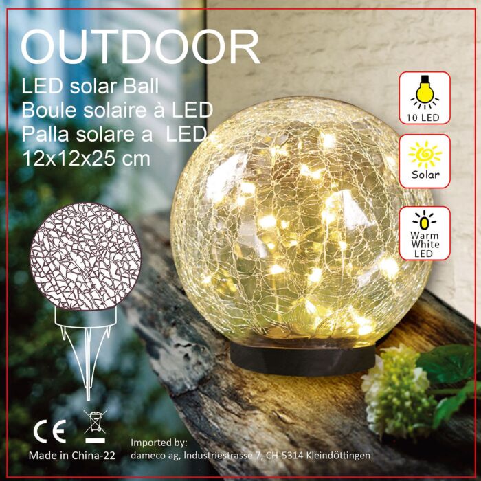LED-Solar-Laterne «Cristal Kugel», Crackle-Optik, mit Erdspiess