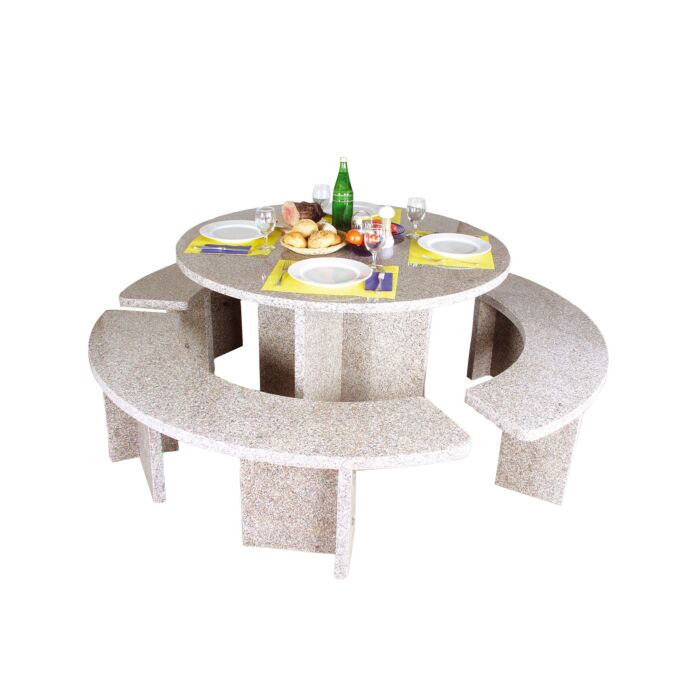 Table Nouvelle en granit, Ø 120 cm, avec 4 bancs, pour 8 personnes main product photo