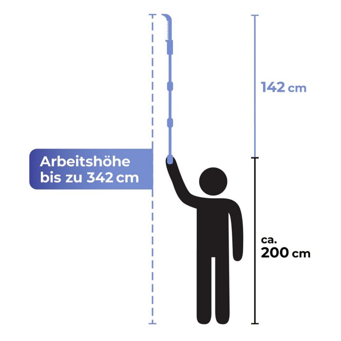 Scie à élaguer à manche télescopique, hauteur de travail jusqu'à 342 cm