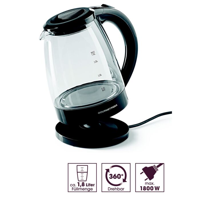 Gourmetmaxx Glas–Wasserkocher, 1,8 Liter, LED–Beleuchtung