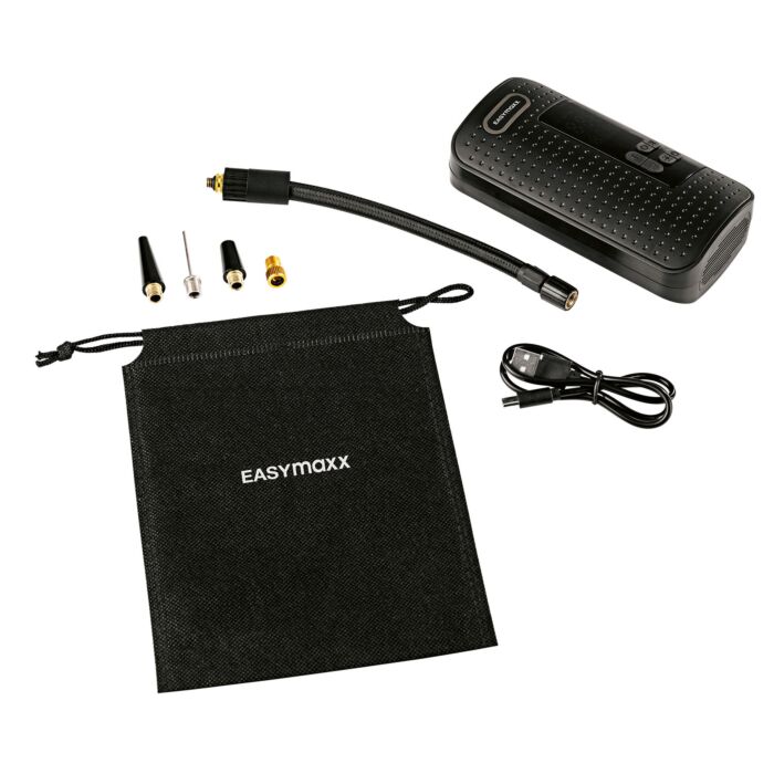 Easymaxx Akku–Handpumpe, 4 Adapter, bis zu 10,3 bar