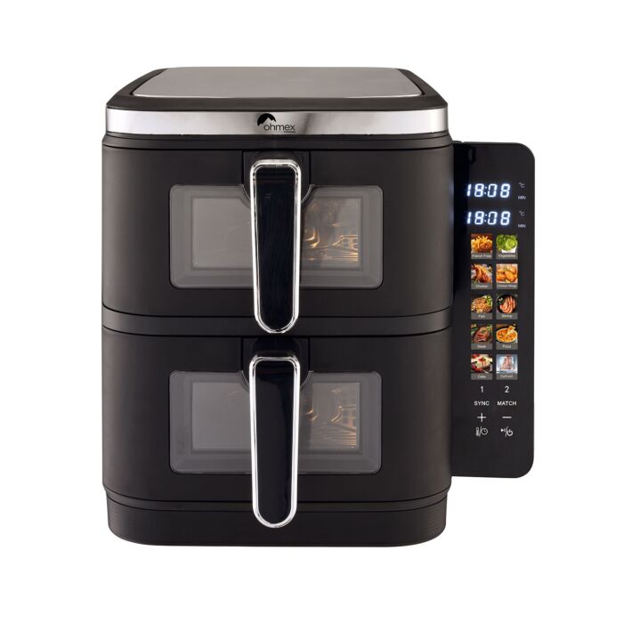 Ohmex Friteuse à air chaud « Double Air Fryer », 2 tiroirs de 5,5 litres, 12 programmes