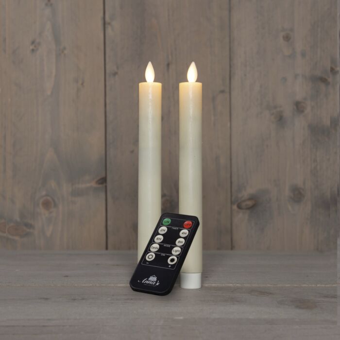 Bougies à tige, set de 2, cire véritable, rechargeable, ivoire