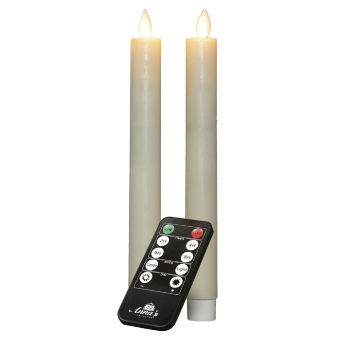 Bougies à tige, set de 2, cire véritable, rechargeable, ivoire main product photo