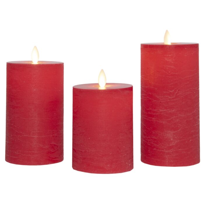 Set de 3 bougies, cire véritable, flamme LED, rouge main product photo