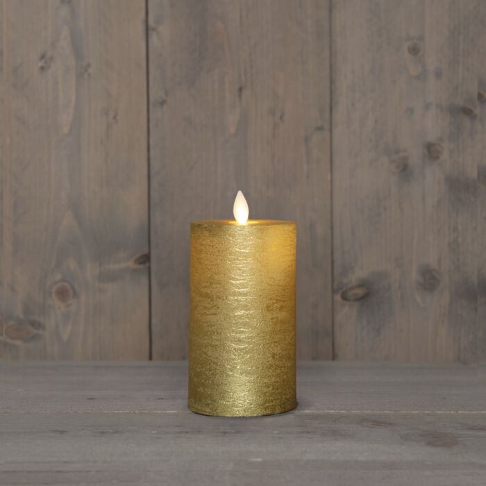 Bougie ronde en cire véritable, doré, avec flamme mobile