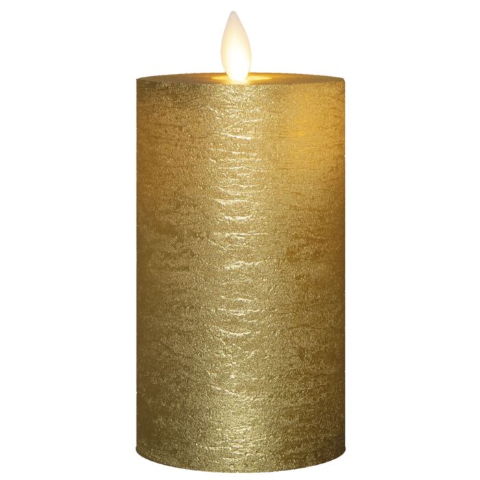 Bougie ronde en cire véritable, doré, avec flamme mobile main product photo