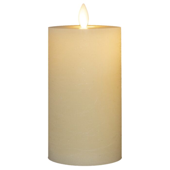 Bougie ronde en cire véritable, ivoire, avec flamme mobile main product photo