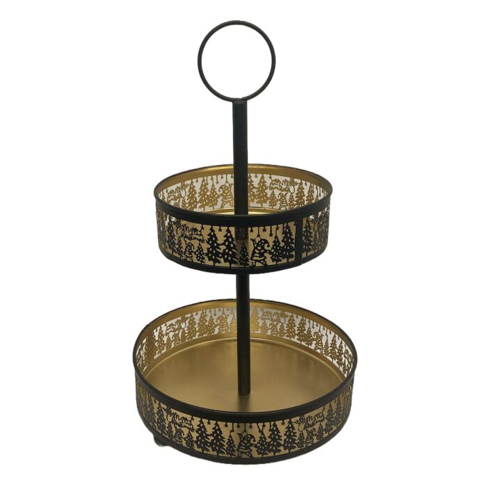 Étagère « Forest » avec 2 étagères, noir et doré, design décoratif en métal main product photo
