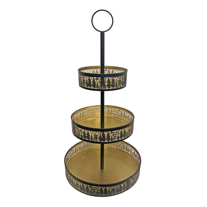 Etagere «Forest», 3 Ablagen, Scherenschnittmuster in Schwarz–Gold main product photo