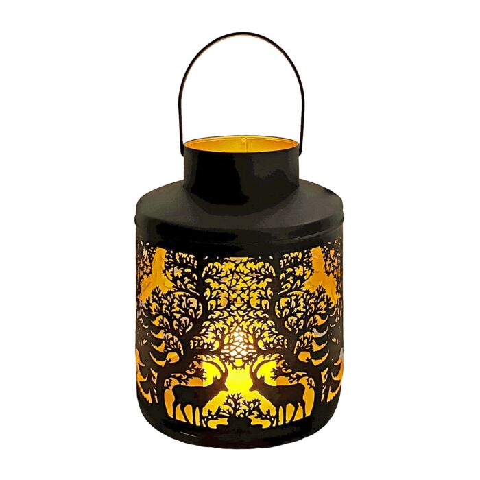 Lanterne « Cerfs » en forme de cylindre, jeu de lumière d'ambiance, noir-or main product photo