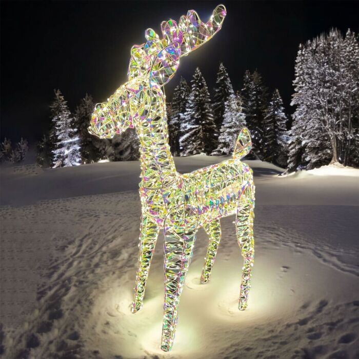 LED-Rentier «Candy», Outdoor–Deko mit Glittereffekt, 2 Grössen