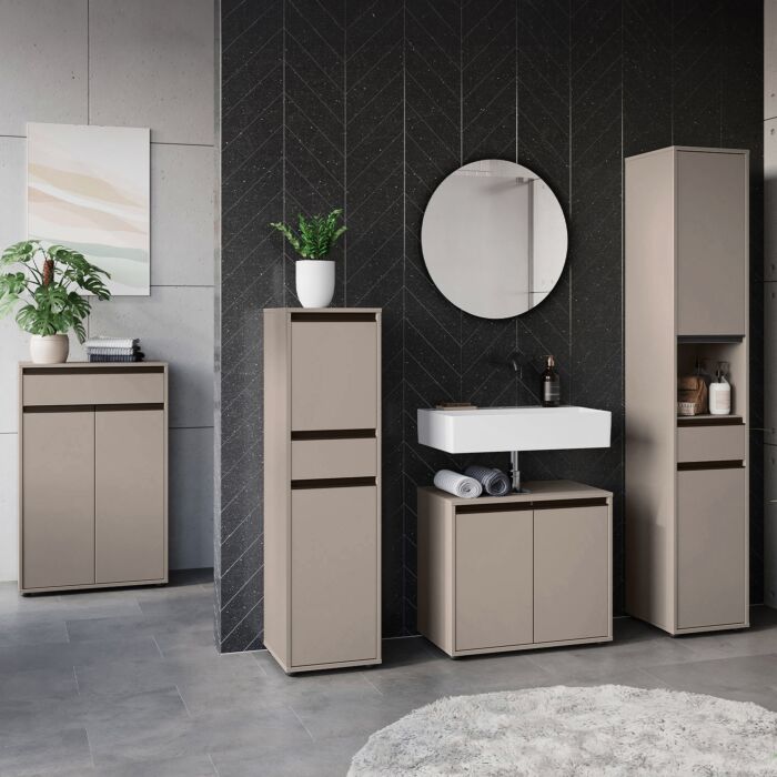 Waschbecken-Unterschrank «Lemon», mit Siphonausschnitt und Türdämpfung, steingrau