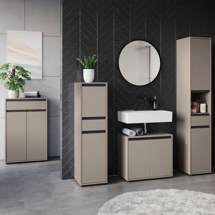 Badezimmerschrank «Lemon», mit Schublade und Türdämpfung, steingrau