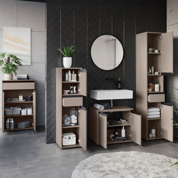 Badezimmerschrank «Lemon», mit Schublade und Türdämpfung, steingrau