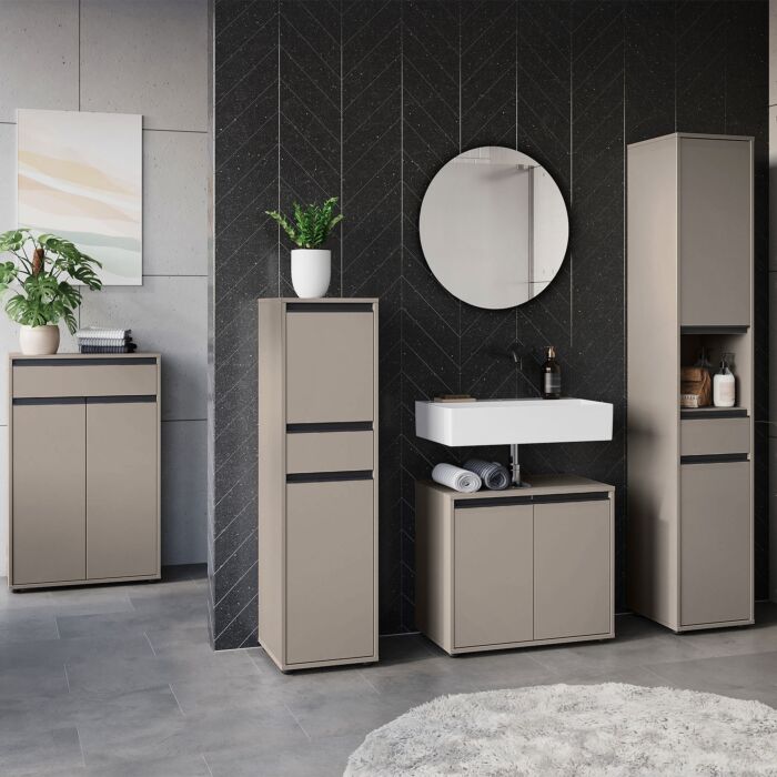 Commode de salle de bains Lemon, avec amortisseur aux portes et au tiroir, gris caillou