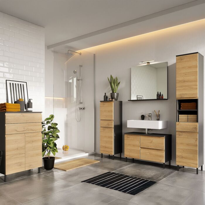 Waschbecken-Unterschrank Silas «breite Ausführung», mit Schublade, Klappe und Türdämpfung