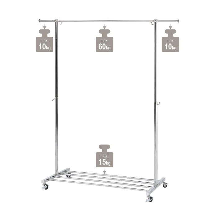 Portemanteau « Extend », extensible avec roulettes et range-chaussures, charge maximale 80 kg