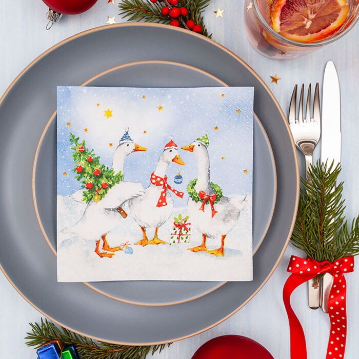 Servietten «Funny Geese», 20 Stück, 3–lagig, 33 x 33 cm