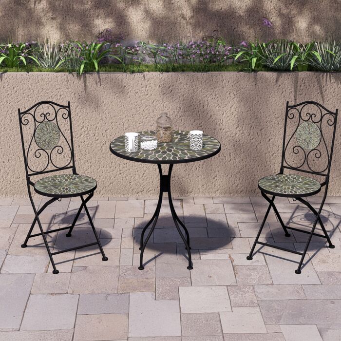 Set de bistrot 3 pièces « Lily », chaises pliantes, décor mosaïque
