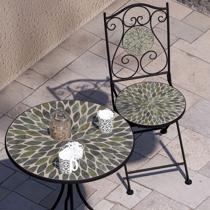 Set de bistrot 3 pièces « Lily », chaises pliantes, décor mosaïque