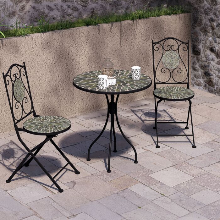 Set de bistrot 3 pièces « Lily », chaises pliantes, décor mosaïque