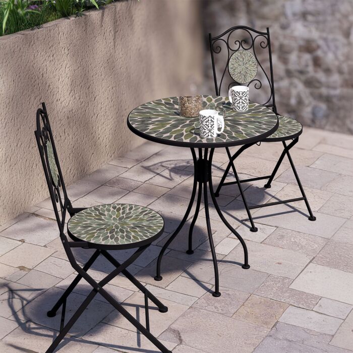 Set de bistrot 3 pièces « Lily », chaises pliantes, décor mosaïque