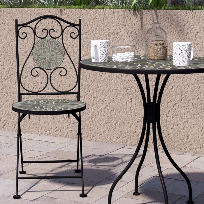 Set de bistrot 3 pièces « Lily », chaises pliantes, décor mosaïque