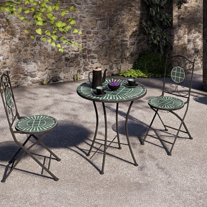Bistroset 3-teilig «Astor», klappbare Stühle, Mosaikdekor