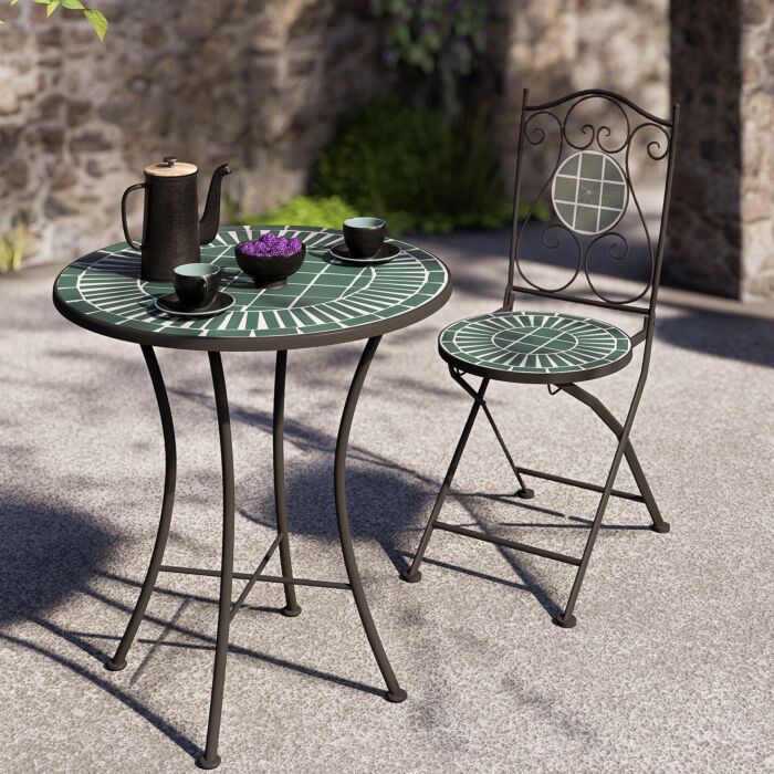 Bistroset 3-teilig «Astor», klappbare Stühle, Mosaikdekor