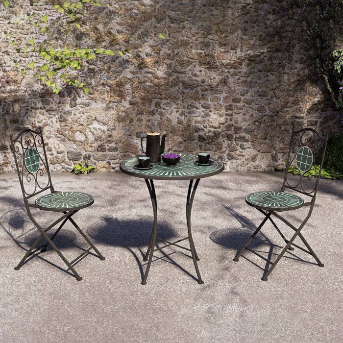 Bistroset 3-teilig «Astor», klappbare Stühle, Mosaikdekor