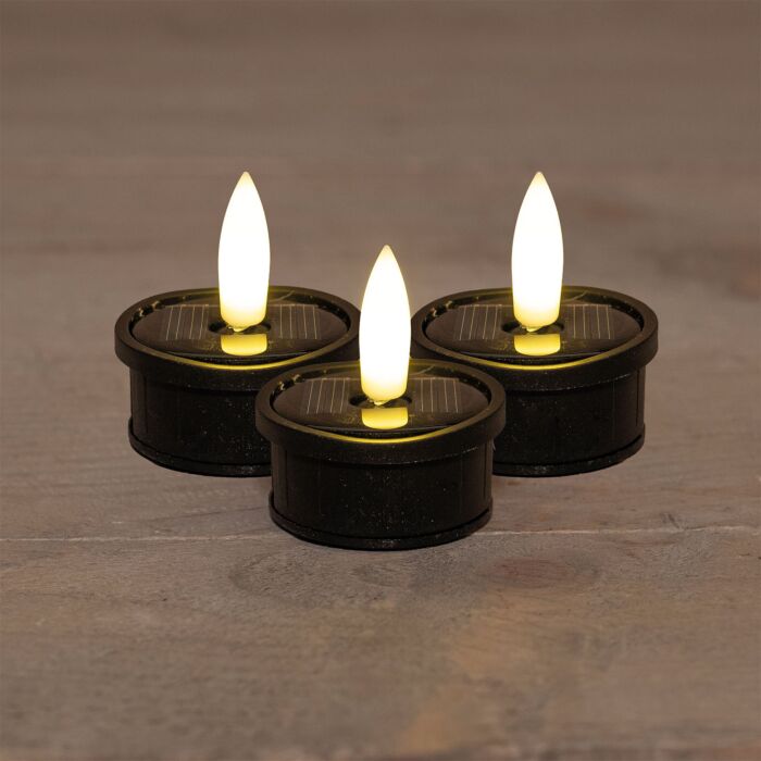 Solar-Teelichter «3D Flame», 3er-Set, realistische Flammenoptik