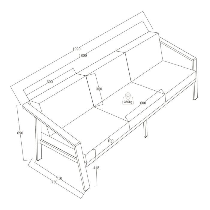 3-Sitzer Sofa «Paris», Aluminium in Holzoptik