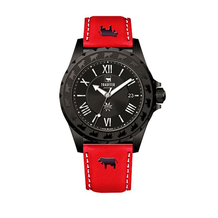 Trauffer montre rouge pour dames, avec bracelet en cuir PU et verre saphir main product photo